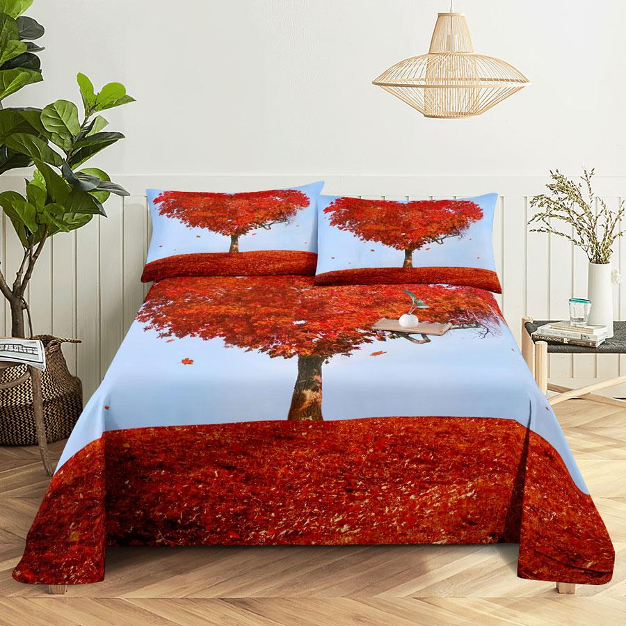 Scene Bed Sheet and Pillowcase Set Bedding Linens Cover Queen King Double Size 220x240 Trees for Bedroom Soft Twin Full Single