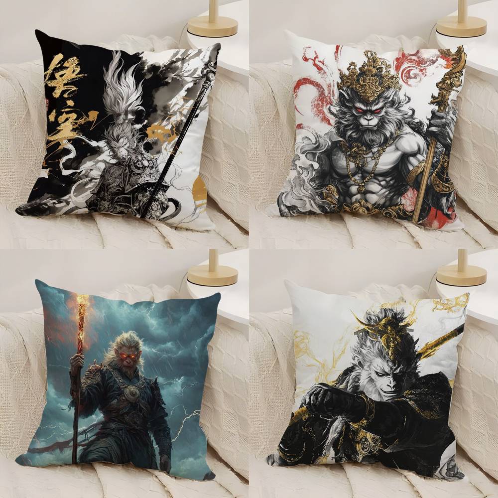 Black Myth Wukong Pillow Case Home Dorm Chair Back Short Plush Double-Sided Printing Office Nap Time Cushion Cover