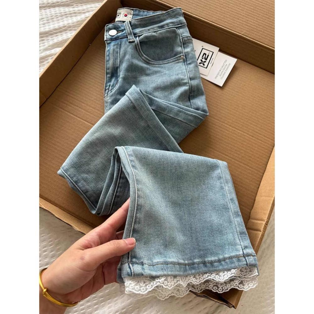 

Plus Size Women s High Waist Retro Lace Trim Cropped Flare Jeans - Spring 2026 Collection 3XL (Recommended for 145-165 lbs)