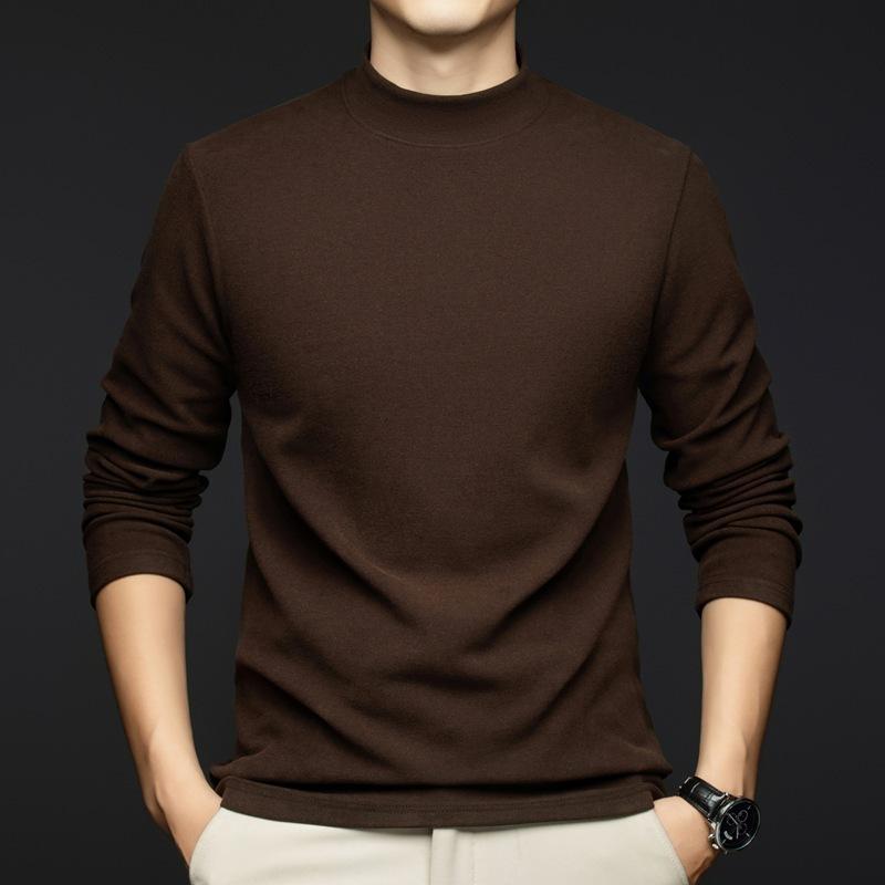 Herren German Velvet Unterhemd, Herbst und Winter Mittelgrün Mode Lässig Halbrollkragen Warmes T-Shirt Pullover