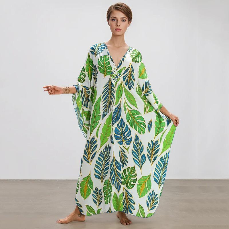 XITAO Loose Bat Wing Sleeve V-neck Dress GJ1197