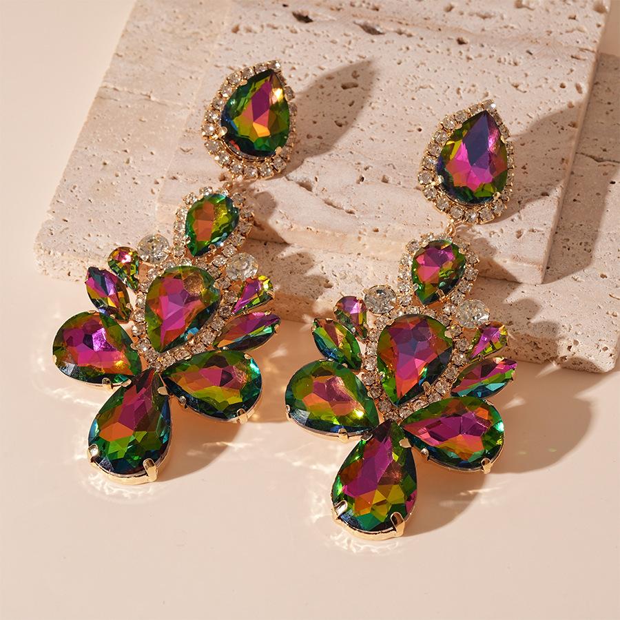 European and American diamond-set metal wind splicing flower earrings light luxury high-end earrings fashionable versatile personalized earrings