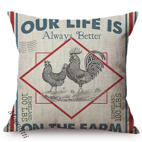 Nordic Farm Animal Cushions Cover Cock Cow Farmhouse Poster Pencil Drawing Cotton Linen Decorative Bed Sofa Pillow Cases Cojines