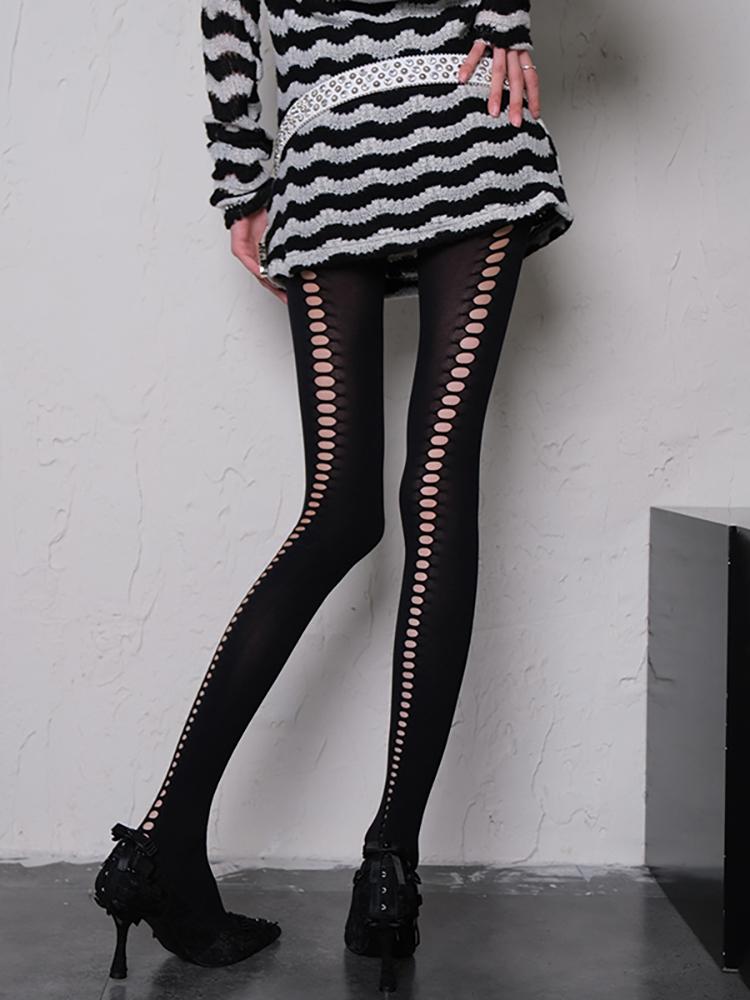 

Black Semi Opaque Tights For Women 80D Sexy Back Hollow Out Pantyhose Spring Y2K Long Stocking One Size