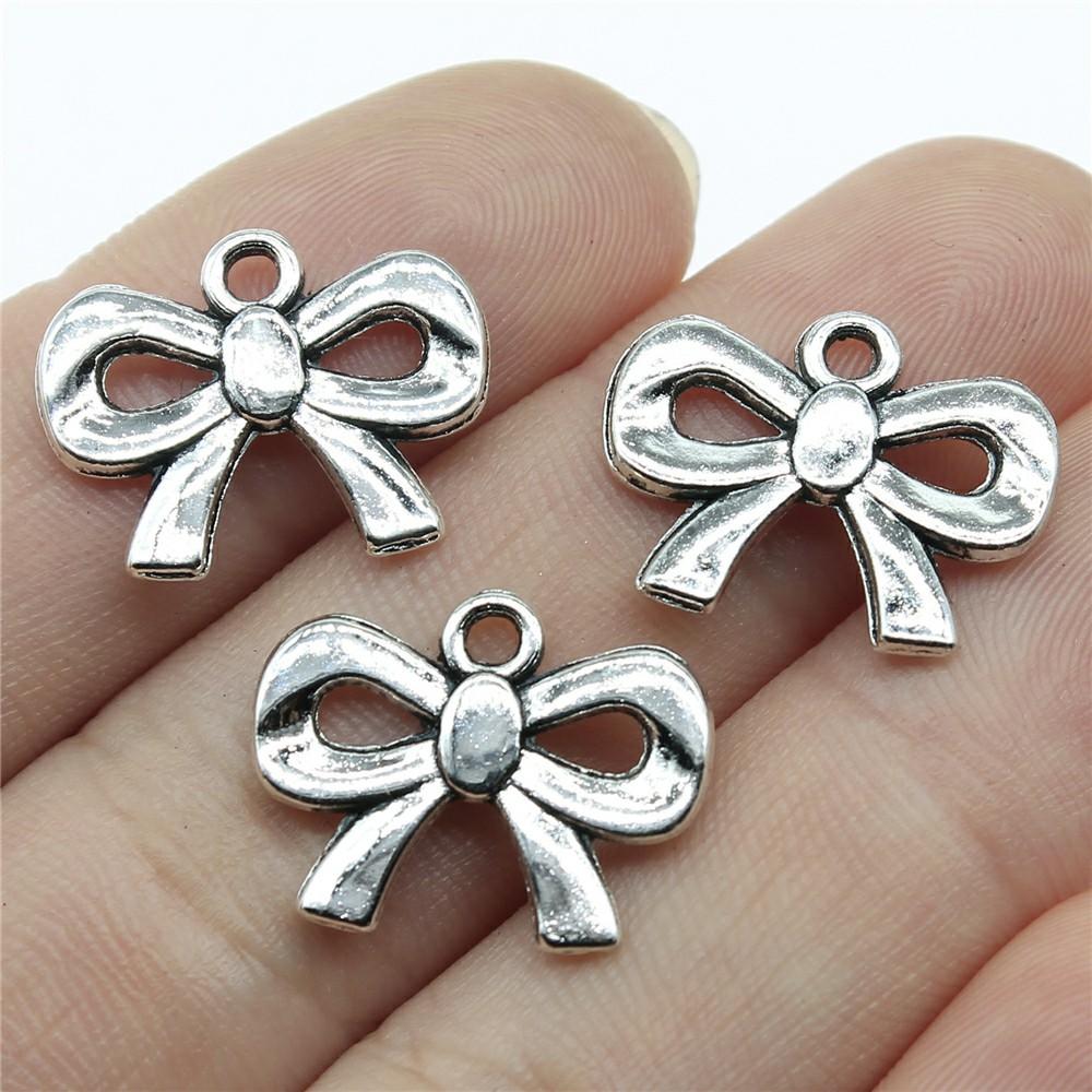20pcs Bow Tie Connector Zinc Alloy Charm DIY Necklace Making Findings Handmade Tibetan Jewelry