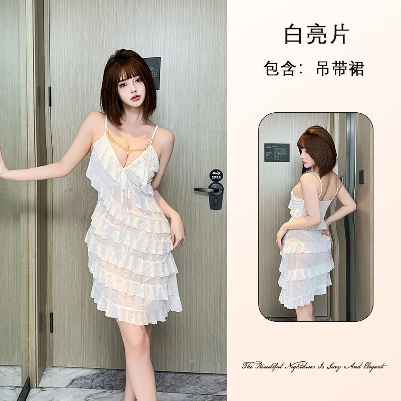 Pure Desire Women's Lace Mesh Nightgown Breathable Deep V Multi-Style Cami Sexy Loungewear Options Versatile Seductive Sleepwear with Diverse Choices