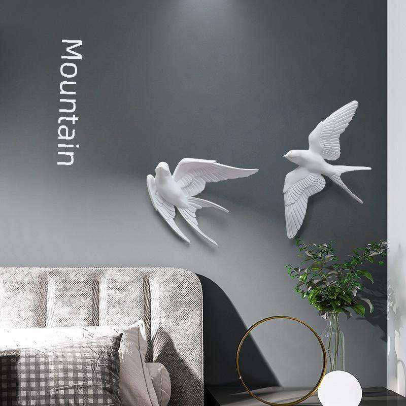 Nordic Living Room Wall Decoration Pendant Entrance Restaurant Creative Art 3d Bird Hanging Light Luxury Wall Hanging Swallow