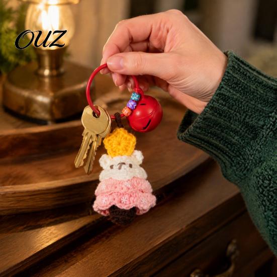 Mini Sock Ornament Yarn Crochet Christmas Keychain with Bell, Handmade Tree Hat Glove Wreath Cute Stocking Stuffer Key Ring Pendant, Holiday Bag Charm