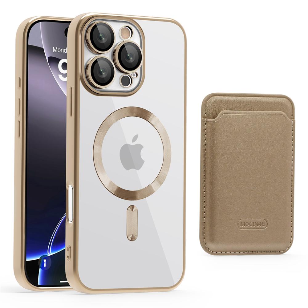 For Magsafe Wallet Leather Plating Clear Case For iPhone 12 13 14 15 16 Pro Max 11 Card Holder Phone Bag Cover