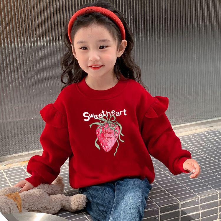 Girls Red Fleece Lined Thick Hoodie for New Year Warm Stylish Winter Top