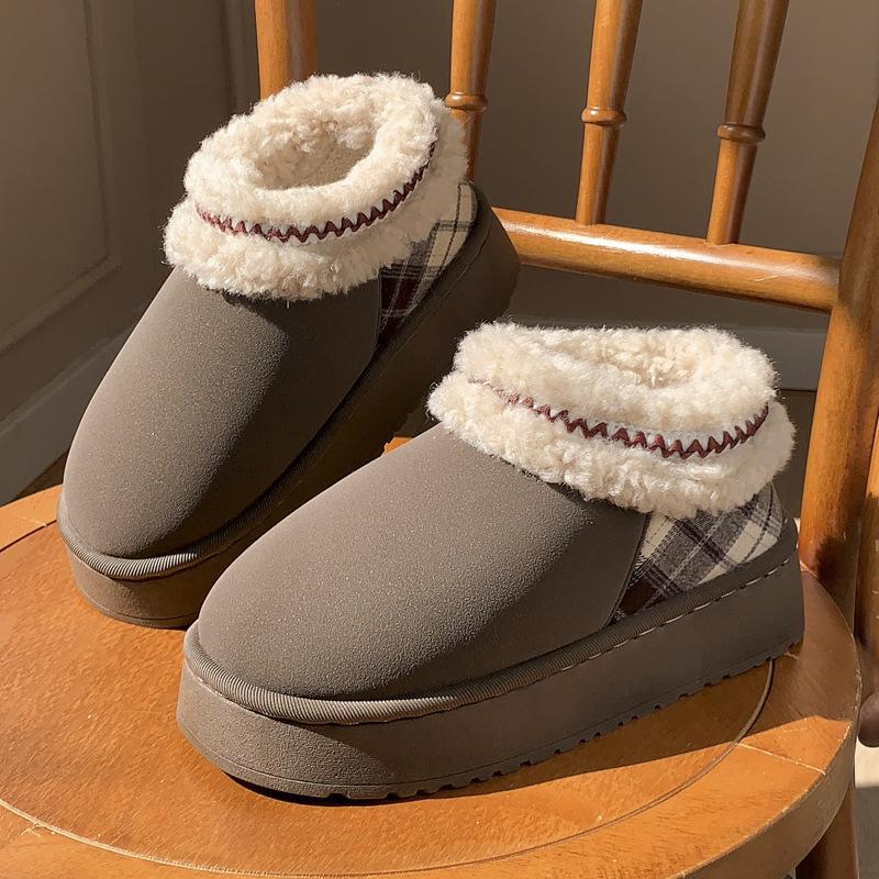 New Thick-soled Heightening Medium-top Wool Cotton Shoes Autumn and Winter Home Velvet Warm and Non-slip Commuting Snow Cotton Shoes