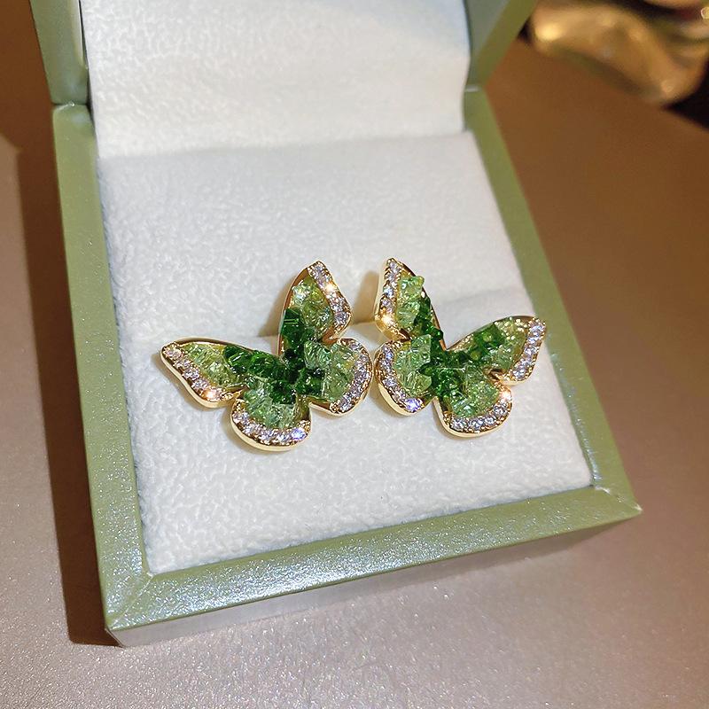

Женские серьги GemChic, изысканные серьги-гвоздики с иглами и вставками из зеленого циркона, серьги-бабочки, модные милые ювелирные изделия на день рождения, Рождество, подарок