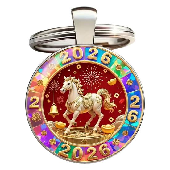 2026 Schlüsselanhänger mit Pferdemuster 2D Flacher Runder Metallanhänger für Autoschlüssel Taschen Dekoration Shin Geschenk