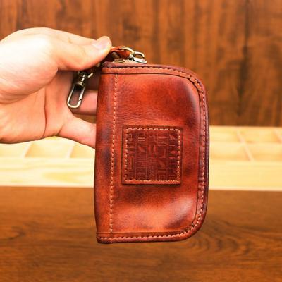 Handmade Color Washed Vegetable Tanned Cowhide Multifunctional Large Capacity Door Car Key Bag Japanese Retro Storage
