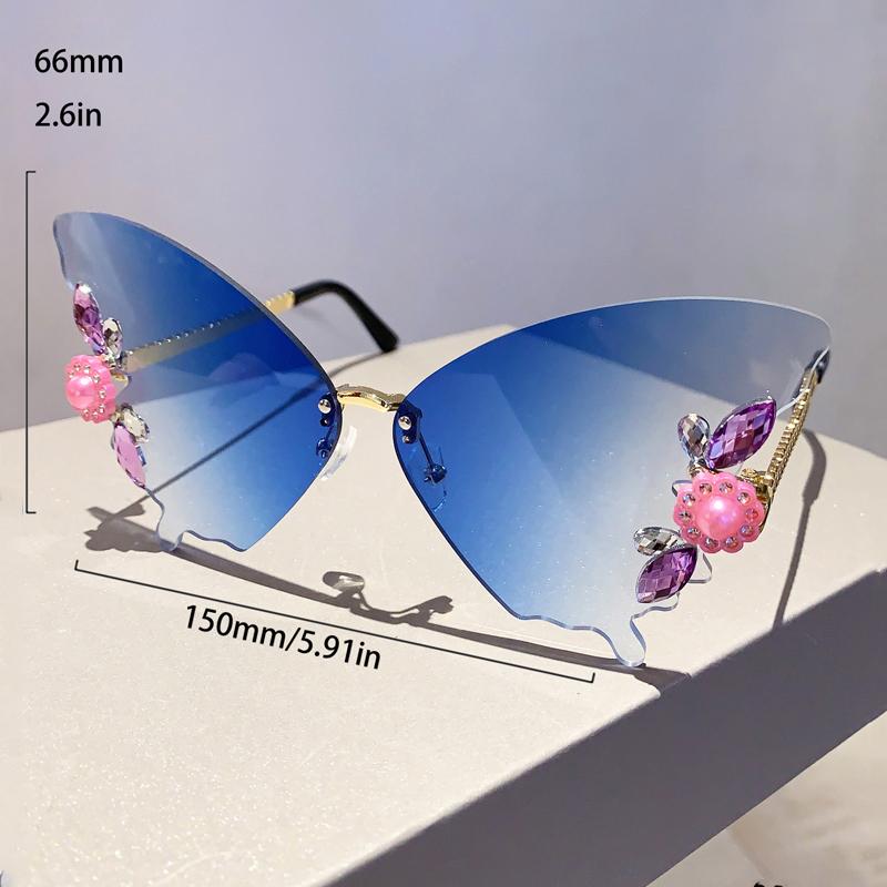 Rimless Butterfly Designer Shades Fashion Crystal Gradient Sunglasses Oversize Decoration Party Women's Sun Glasses