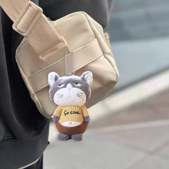 Cat Plush Pendant Keychain Cute Animal Bag Charm Soft Fluffy Pig Panda Bear Rabbit Portable Hanging Chain Decompress Toy