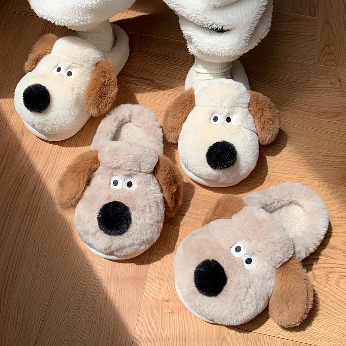 Pantofole Invernali Morbide Per Donna Con Cartoon Cane E Fiocco - Cotone E Cashmere, Taglia 6.5