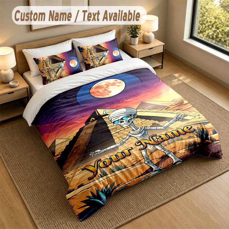 3Pcs Bedding Set Custom Name Text, 1 Sheet 2 Pillowcases Home Bed DecorThe Mummy