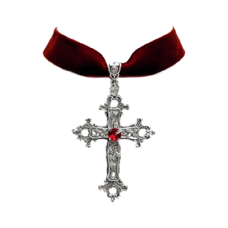 Готический винтажный черный бархат Цепочка Хэллоуин Распятие Подвеска Ключица Цепочка