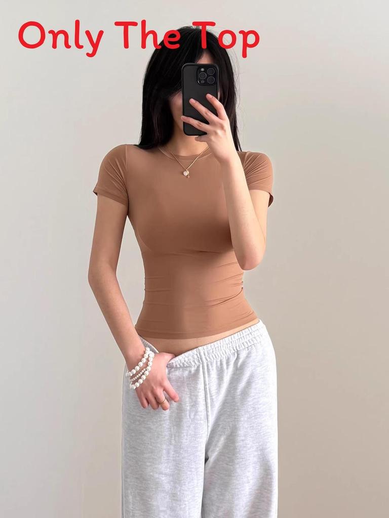 Basic Slim Fit T Shirt With Nylon Fabric For Casual Wear And Yoga