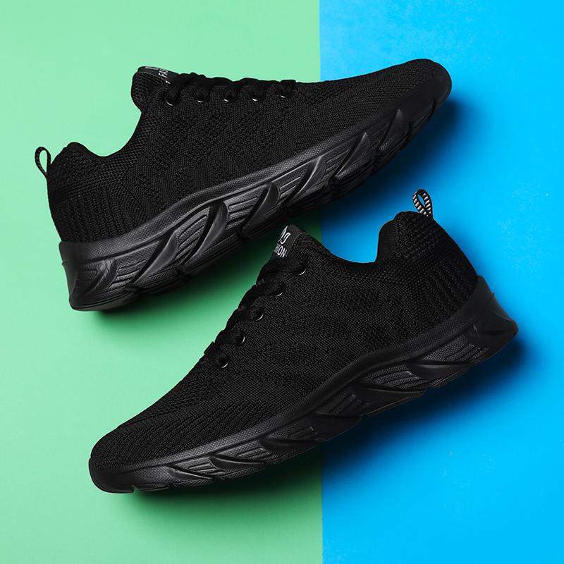

Осенняя студенческая легкая дышащая повседневная обувь из летающей ткани, женская обувь, кроссовки, женские дорожные спортивные женские туфли 40 прохладный черный
