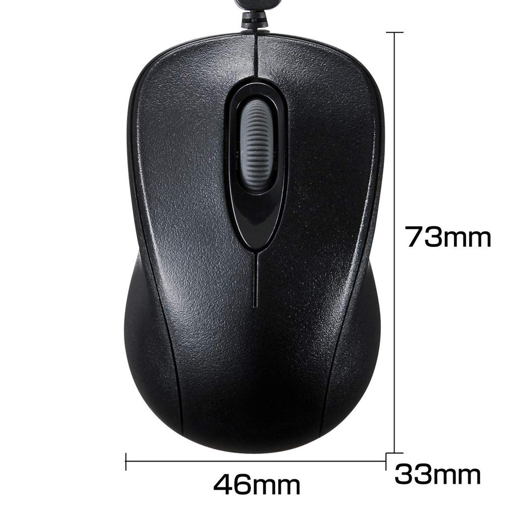 Sanwa Supply Cable Retractable Optical 3 Mouse, Ultra-Compact, Buttons, Black, MA-MA6BK