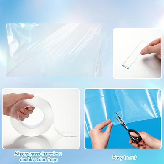 Broken Window Cover with Nanometer Double-Sided Tape Pre-Cut Transparent PVC Car Window Covering Film Broken Glass Replacement Temporary Fix Kit