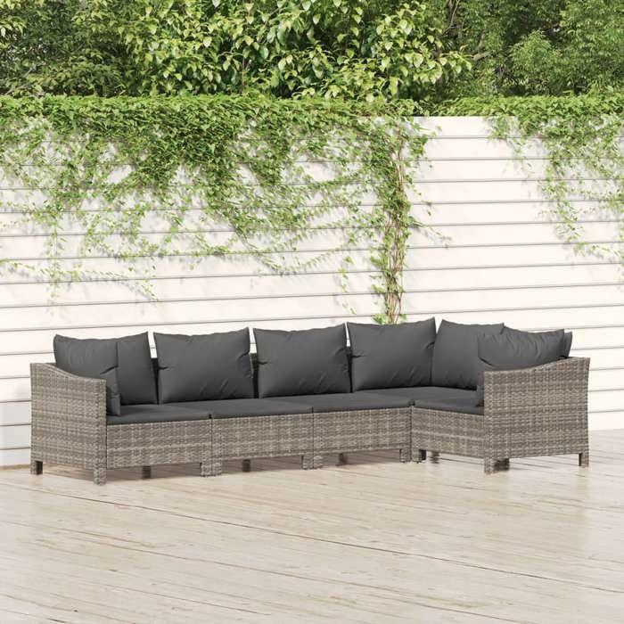 VidaXL Salon de Jardin avec Coussins 5 pcs, Ensemble de Meubles de Terrasse, Mobilier d'Extérieur, Canapé de Patio, Moderne, 3187274
