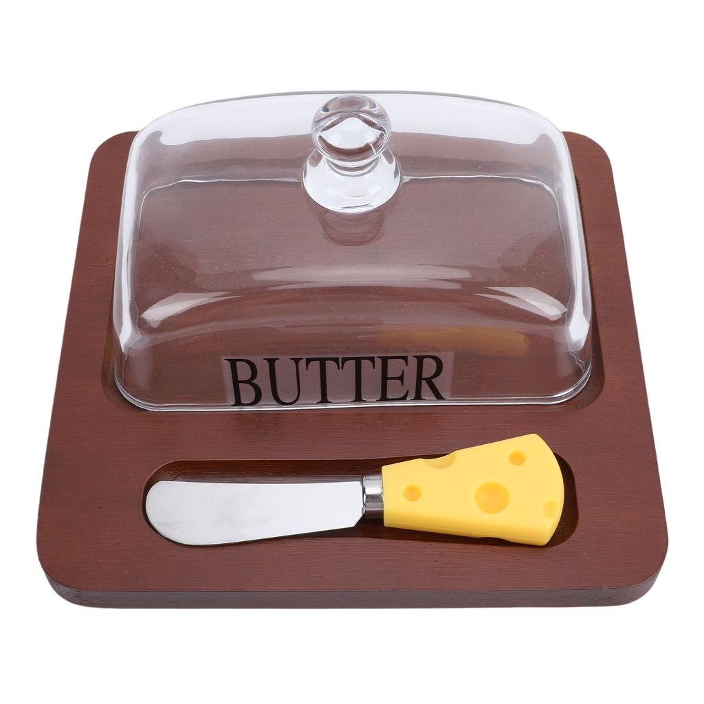 Holz   Schale mit durchsichtigem Glasdeckel Schneidwerkzeug Leicht zu reinigen   Behälter für Käsekuchen Dessert
