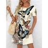 Summer Ladies 3D Printed Short Sleeve Dress Fashion Versatile Trend Breathable Casual