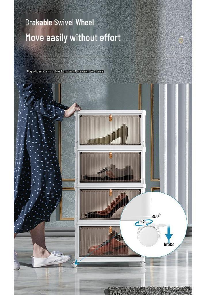 Large Capacity Folding Storage Cabinet with Wheels - Multi-layer Organizer for Snacks & Clothes