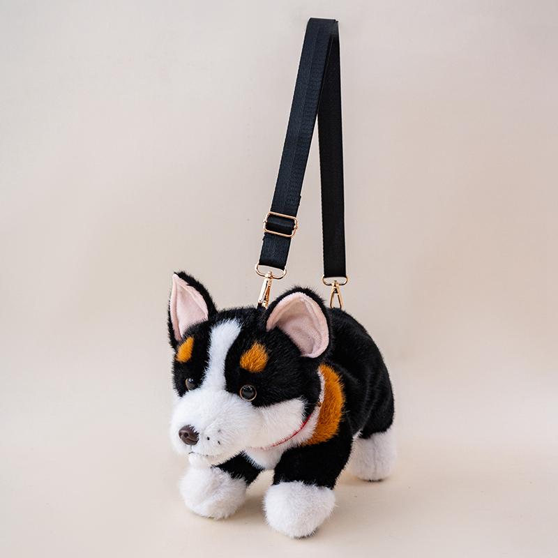 Kawaii Husky Hund Plüschtier Tasche Stofftier Weich Cartoon Liegend Braun Schwarz Haustier Welpe Kissen Puppe Spielzeug für Weihnachtsgeschenk 35cm