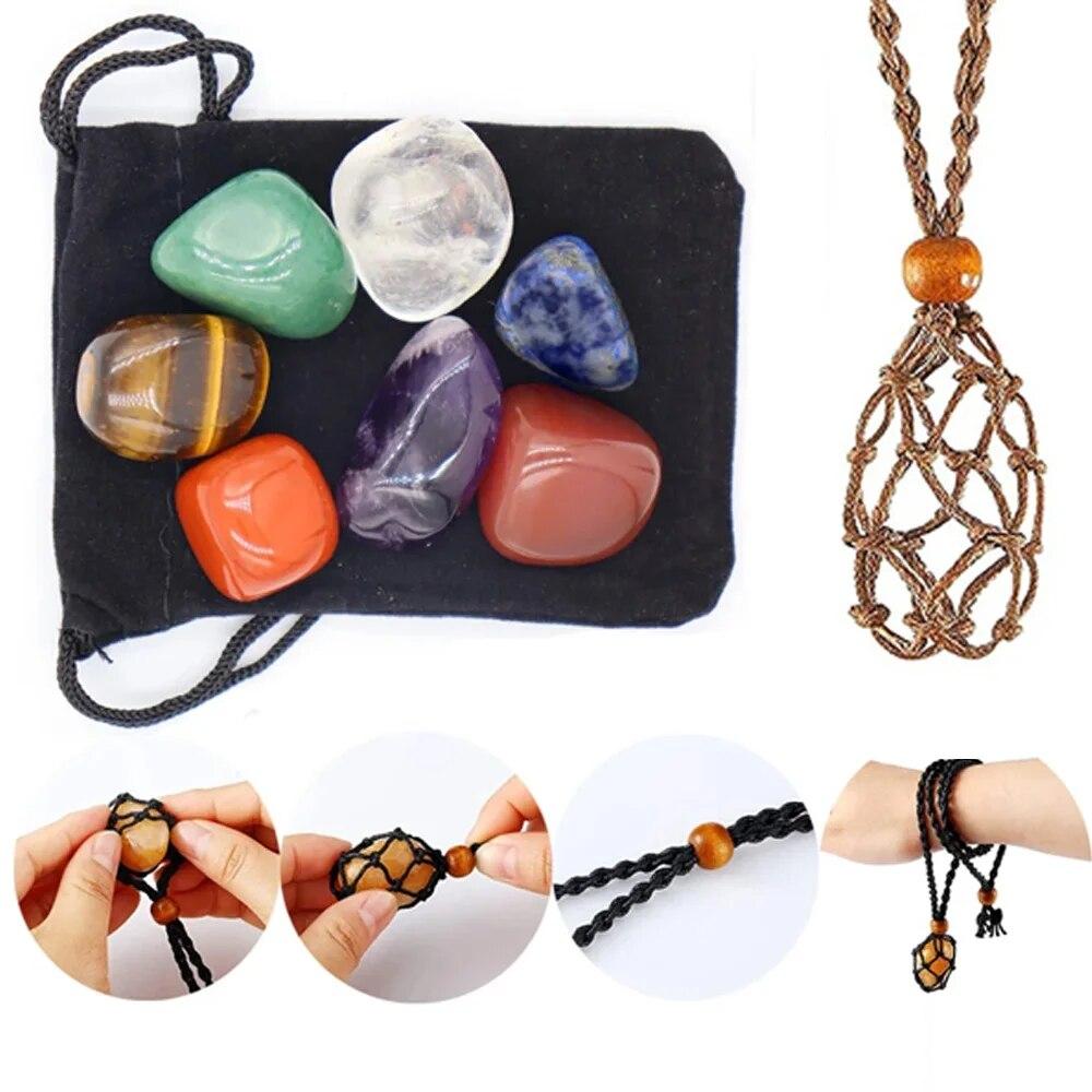 7pcs/Set 20-30mm Irregular Natural Stone Yoga Stone Bracelet Mesh Pocket Weaving DIY Jewelry Making Necklace Pendant Accessory