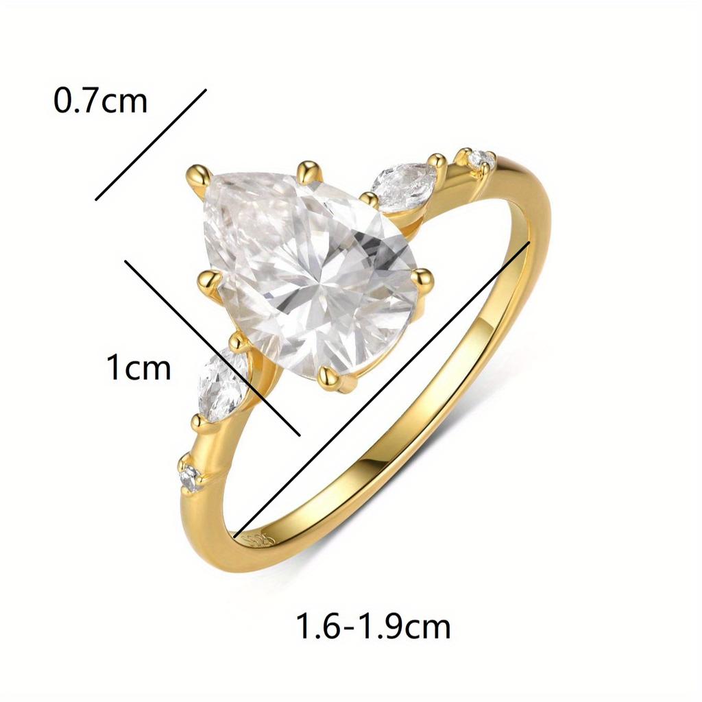 S925  Silver 2CT Teardrop Moissanite Ring Fine Jewelry Plated with 18k Gold Suitable for Gift Giving Anniversary