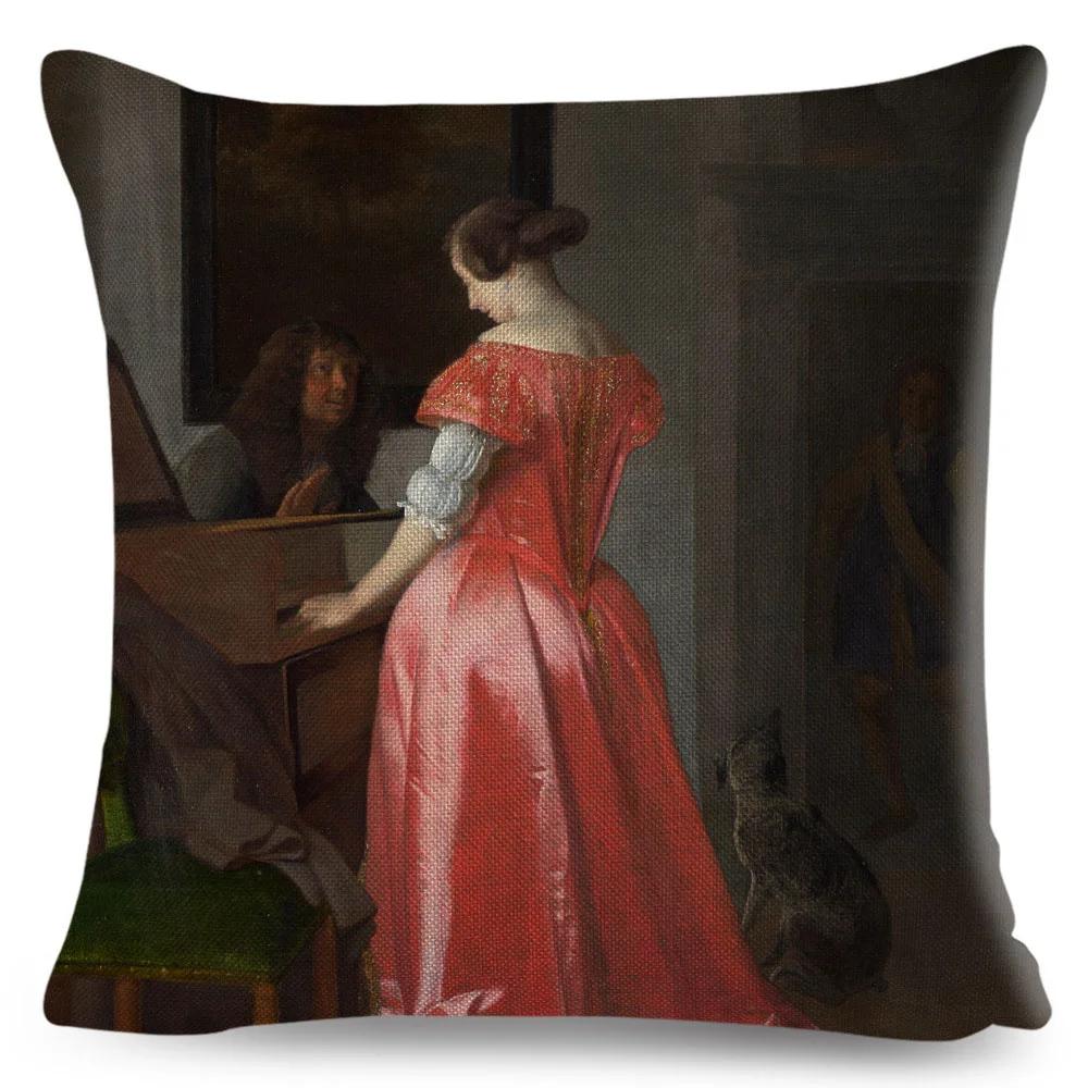 Vintage Style Woman Cushion Cover Decor Europe Lady Girl Print Pillowcase 45*45Cm Polyester Pillow Case For Sofa Home Car