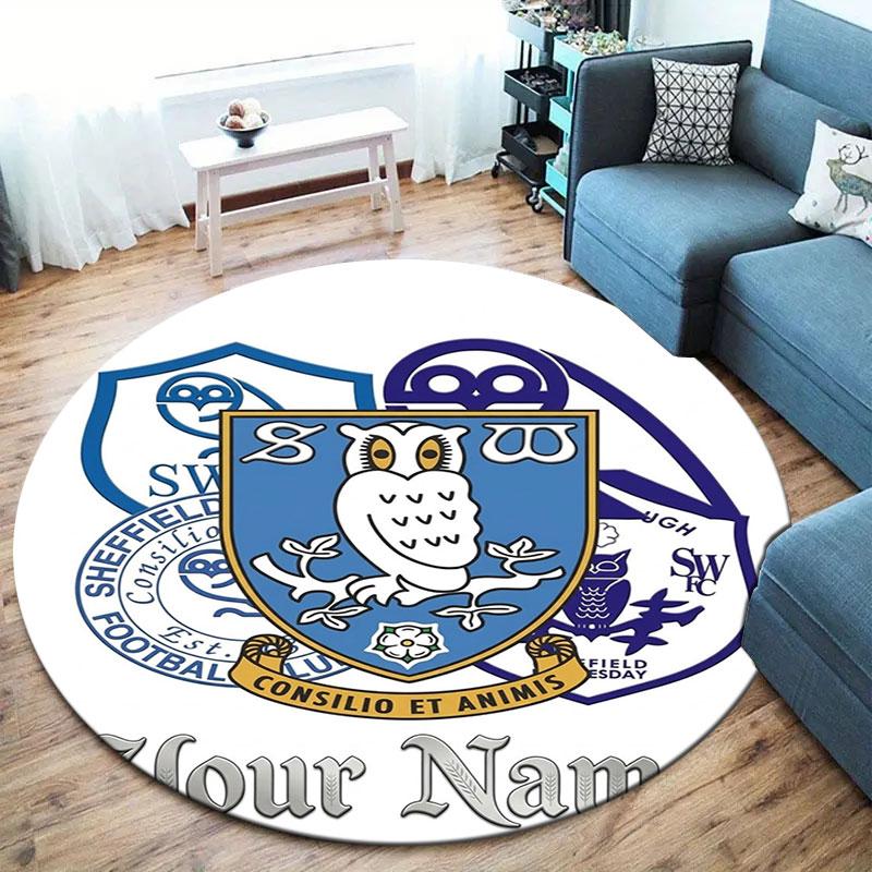 Sheffield Wednesday Football Club Custom Name Round Area Rug,Carpet Rug for Living Room Bedroom Sofa Playroom Decor,Non-slip Floor Mat