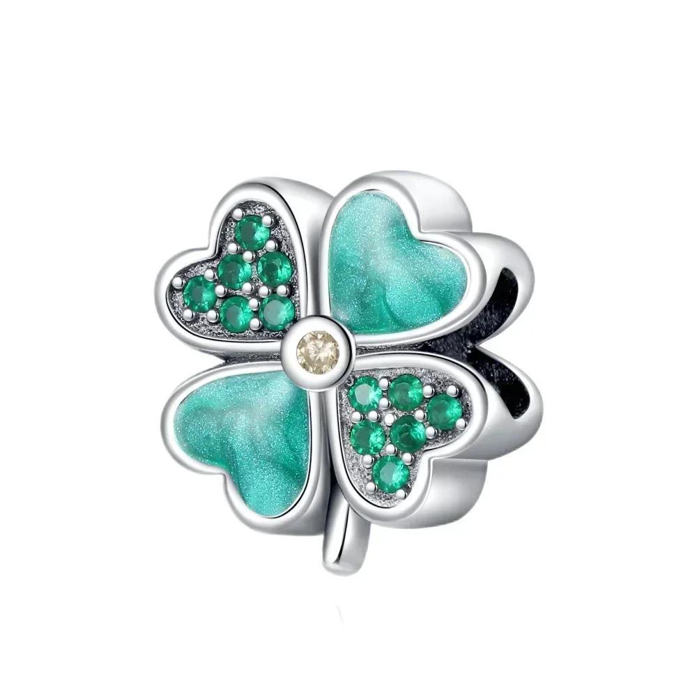 Lucky 925 Silver Charms Green Four Leaf Clover Horseshoe Bead Earrings Pendant Exquisite Bracelets Necklaces DIY Jewelry