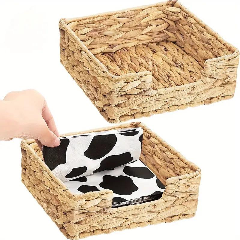 Creative Tissue Box with Premium Texture Water Hyacinth Woven Storage Box Rattan Tissue Dispenser Stylish Napkin Holder Perfect