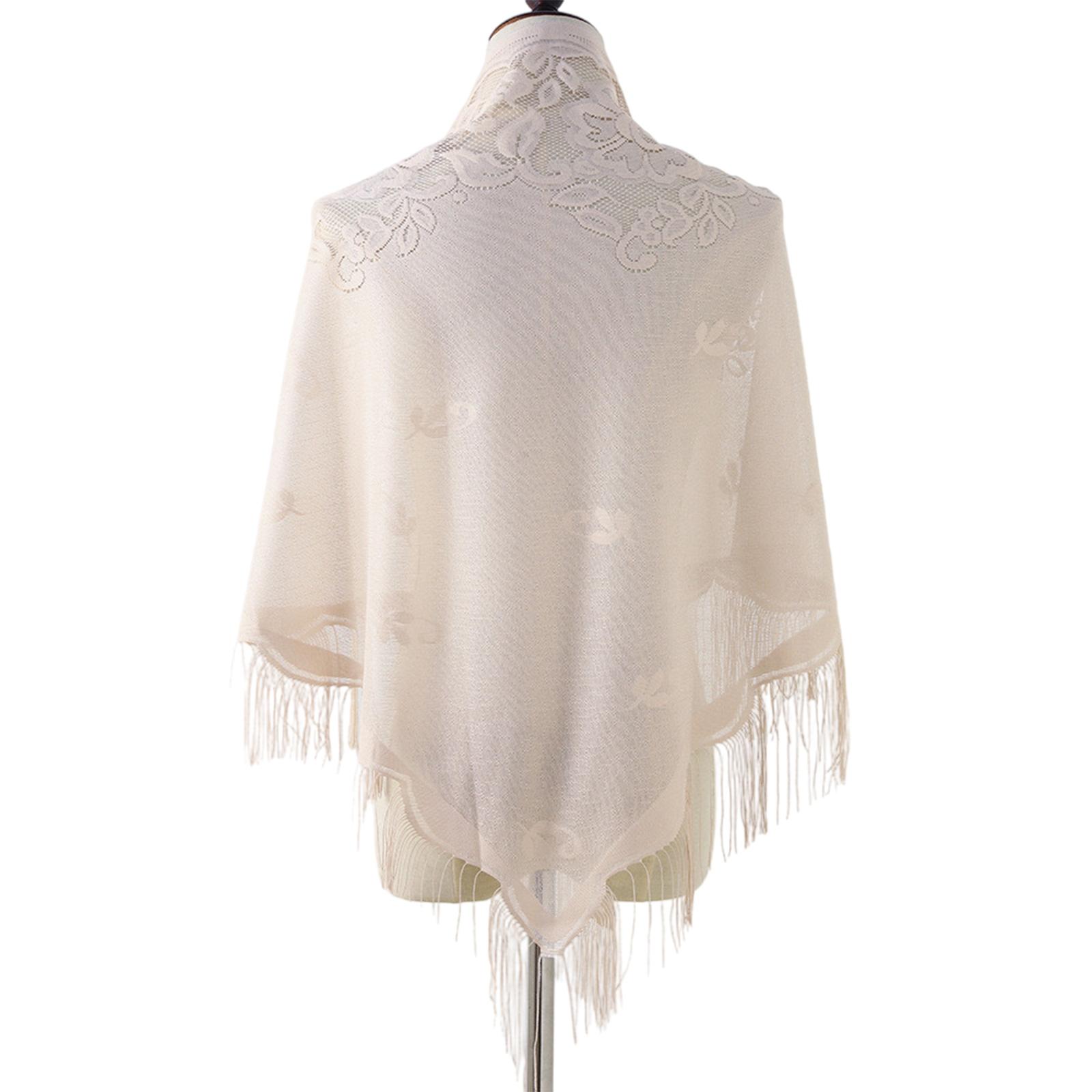 

Elegant Lace Fringed Shawl Breathable Hollowout Designs Shoulder Wrap Perfect for Spring and Outdoor Activity Fashion бежевий
