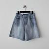 New Arrivals Open Run Women Damage Washing Wide Bermuda Denim Shorts