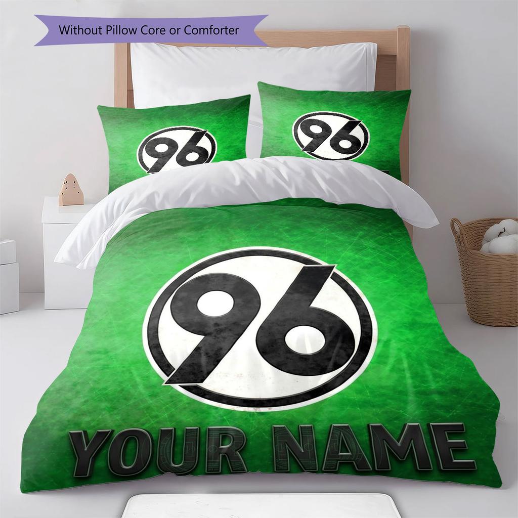 Hannover 96 Bettwäsche mit individuellem Namensmuster, Steppdecken-Set, Bettbezug, Kissenbezug, Heim-Geburtstagsgeschenk(1 Bettbezug + 2 Kissenbezüge, ohne Füllung)