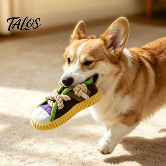 Dog Housebreaking Toy Sneaker Shape Chew Toy, Interactive Pet Tug with Tough For Dogs Squeaker, Oxford Cloth Bite Resistant for Small Medium Rope