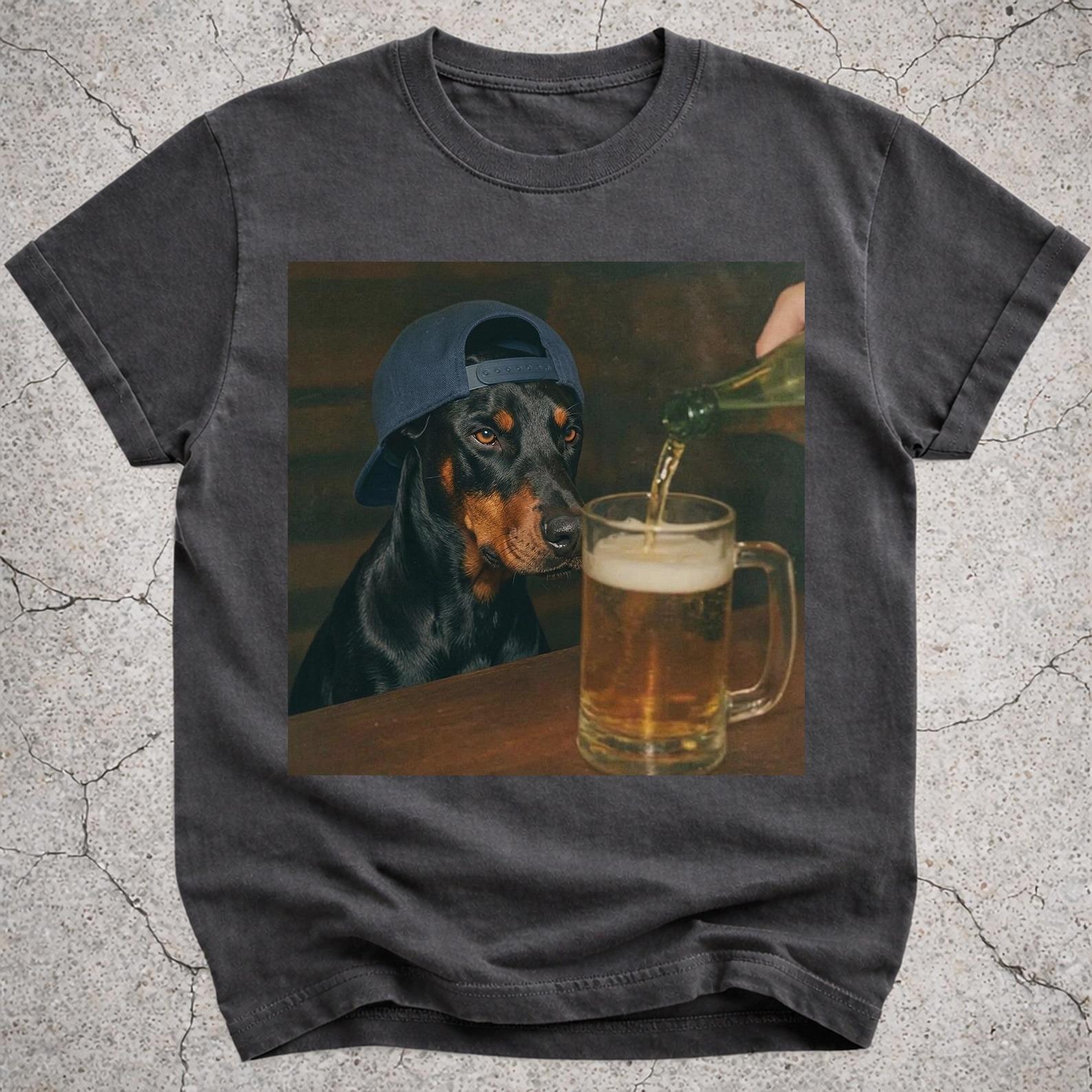Funny Doberman Drinking Beer Shirt, Vintage Doberman Dog Meme Graphic Tee, Retro Doberman Gift for Dog Mom Dad, Beer Lover Dog Shirt S