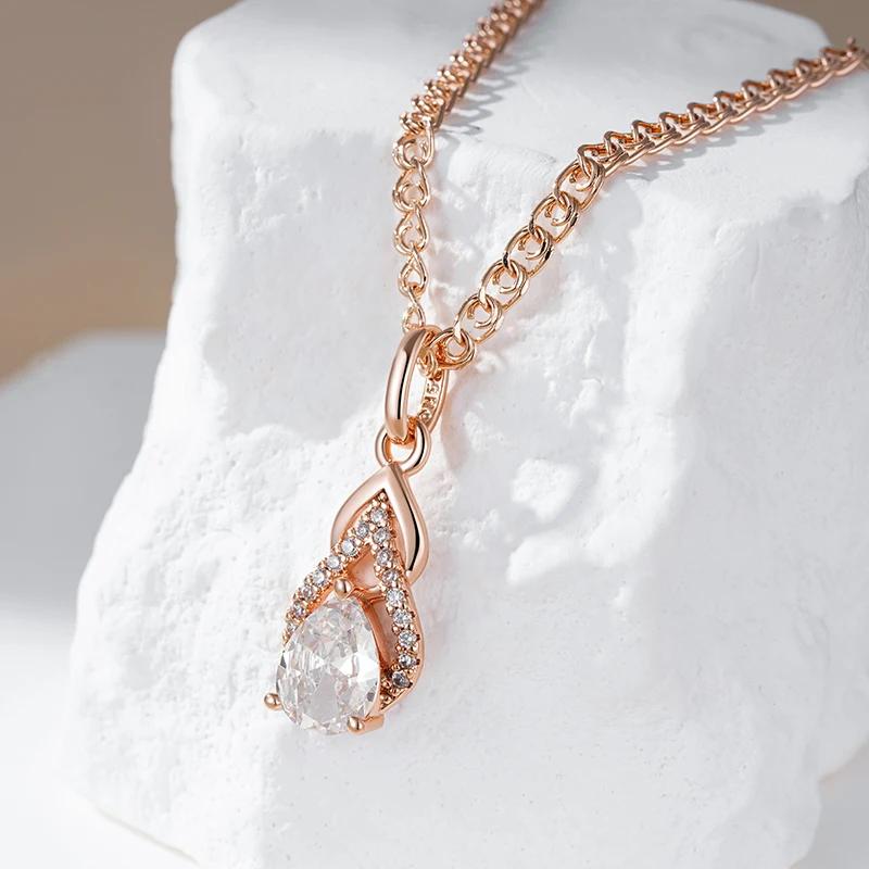 Drop Shape White Zircon Elegant Geometric Pendant Women Necklace Wedding Jewelry Double Hollow Wide Chain Luxury Accessories