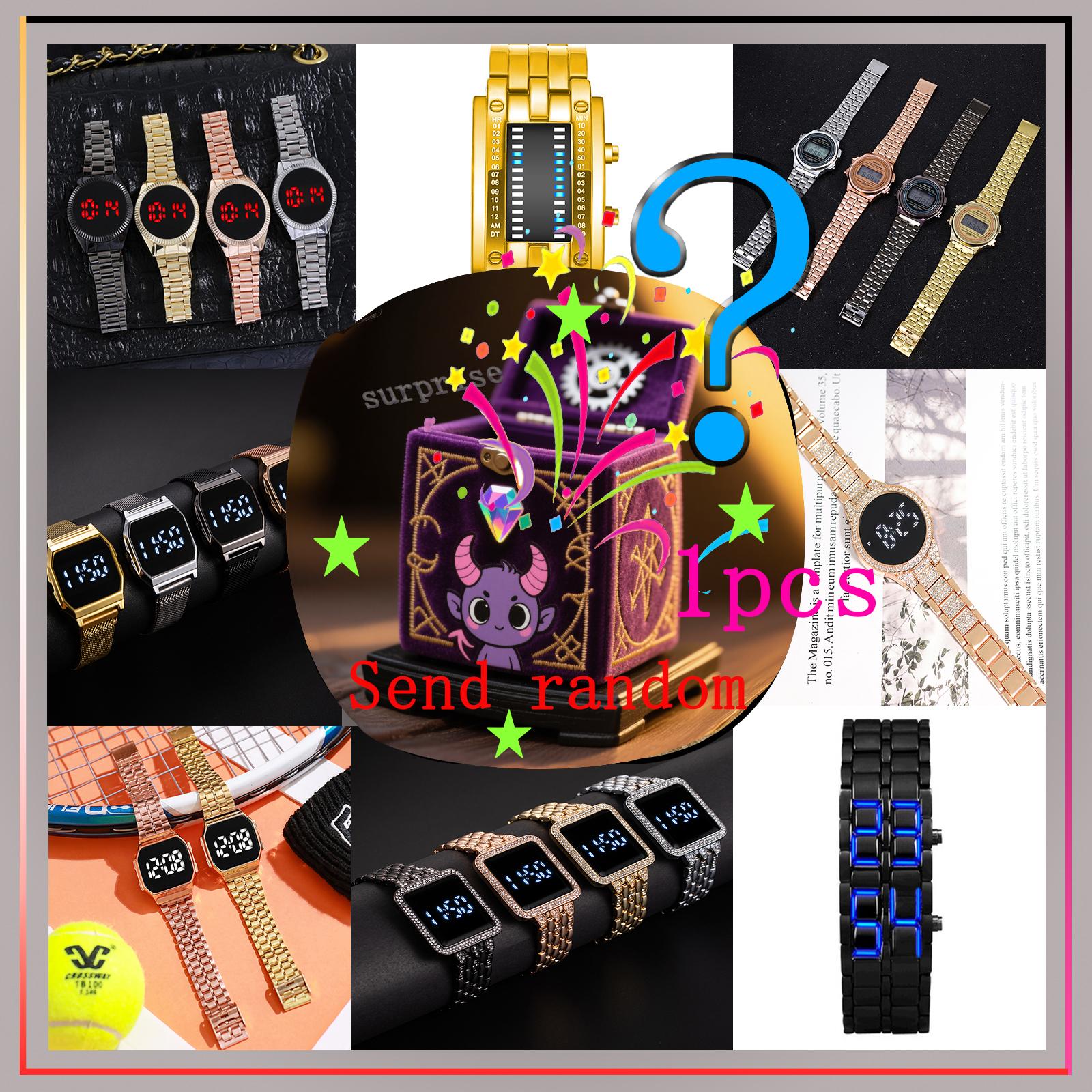 

Сюрприз-слепая коробка; Корейская версия квадратных стальных сенсорных наручных часов; женские электронные часы; случайный стиль. разноцветный