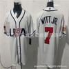 Embroidered USA National Team Baseball Jersey Men - White With Player Numbers 4 7 12 22 27 29 30 99