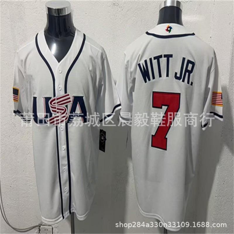Embroidered USA National Team Baseball Jersey Men - White With Player Numbers 4 7 12 22 27 29 30 99