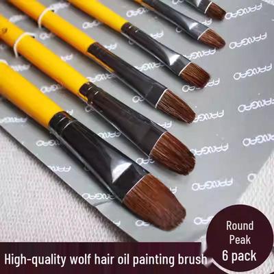 6-Piece Yellow Handle Wolf Hair Paintbrush Set for Oil, Gouache, and Watercolor