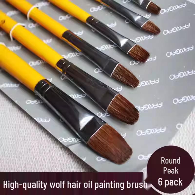 

Набор кистей из волчьего волоса с желтыми ручками, 6 штук, для масла, гуаши и акварели Oil Paintbrush жёлтый