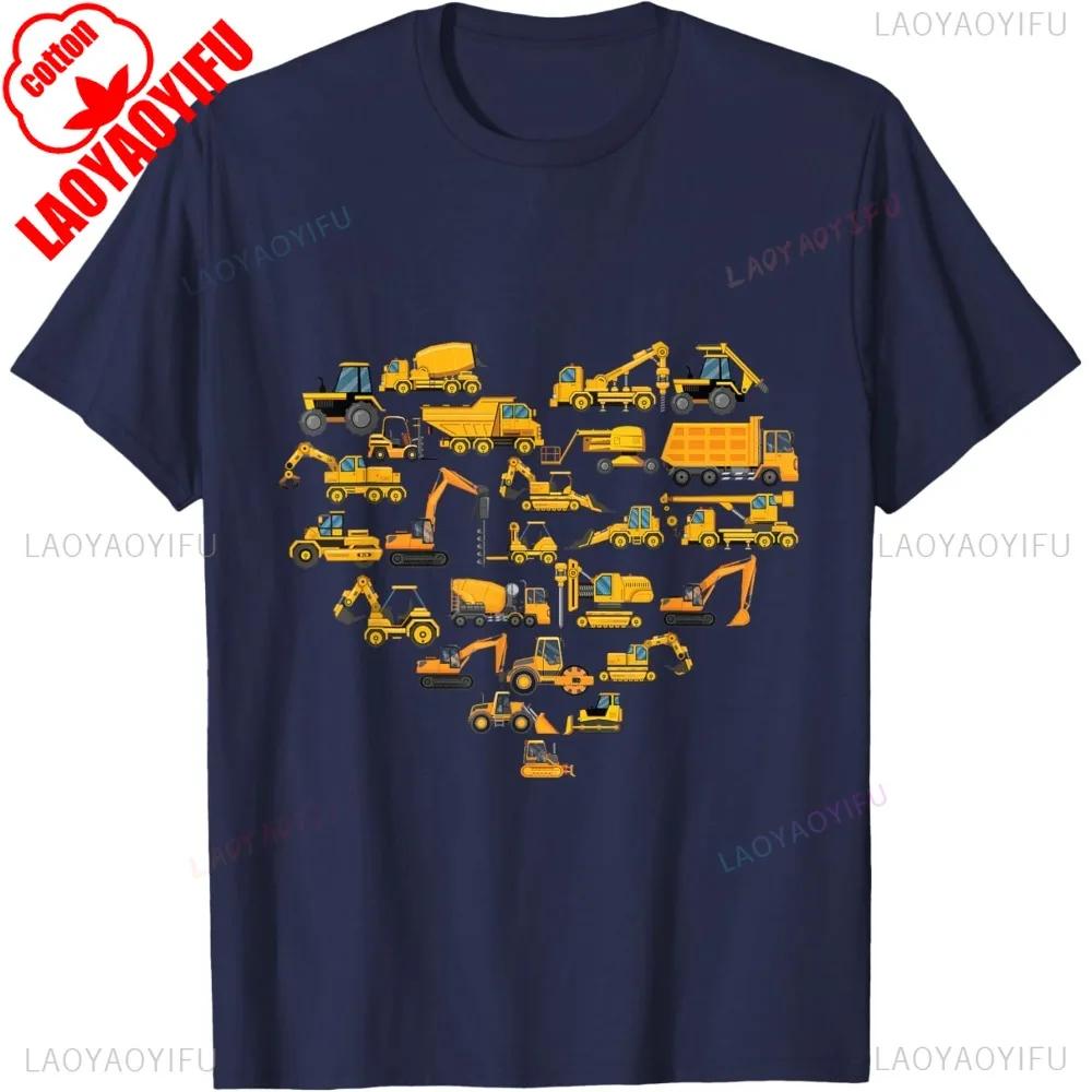 Types Of Construction Excavator Bulldozer Truck Crane Unisex Tshirt Summer Building Blocks Breathable Shirt Common Design Tops